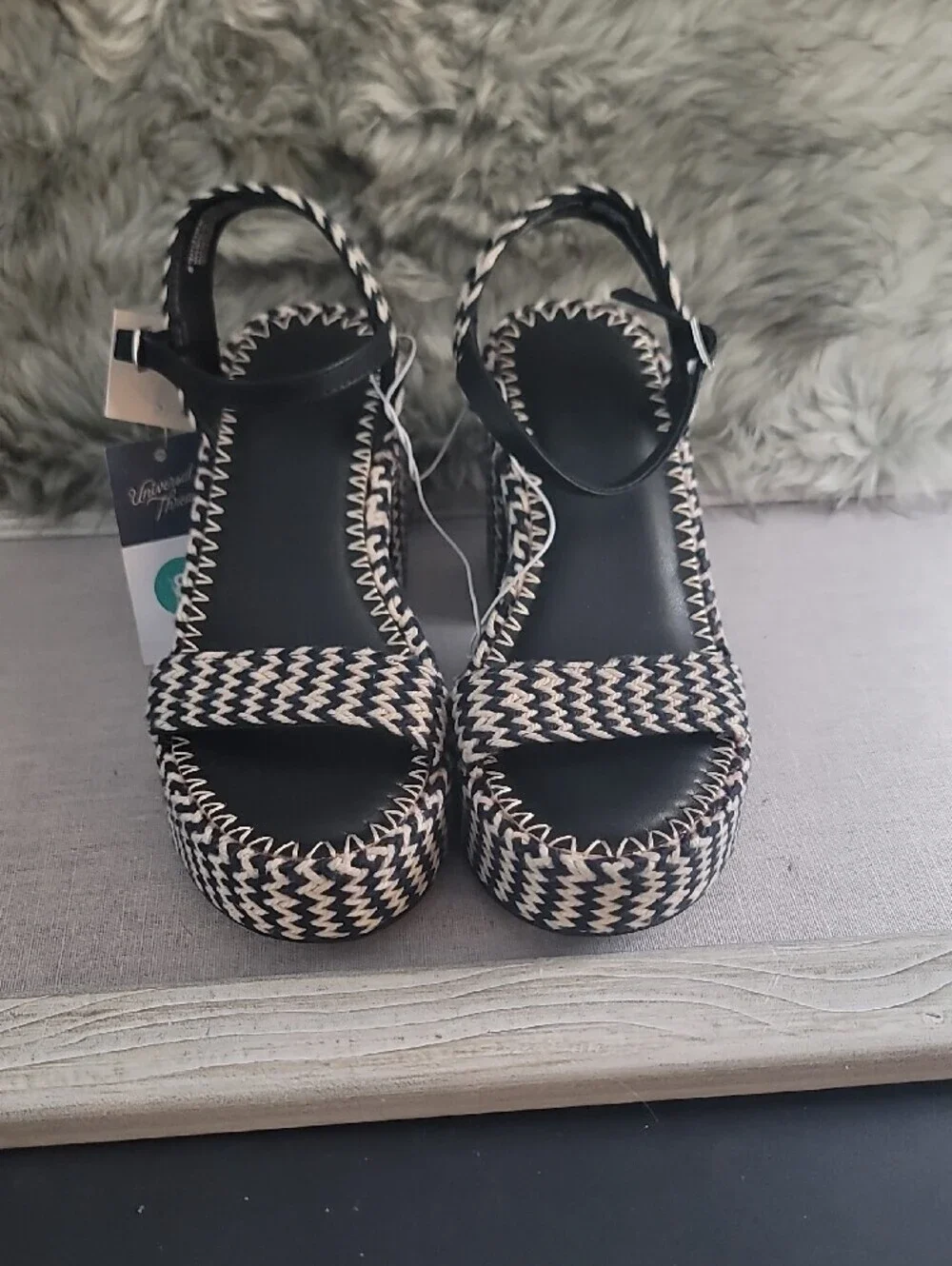 Universal Thread-Target Brand Woven Platform Sandals - Black & Cream